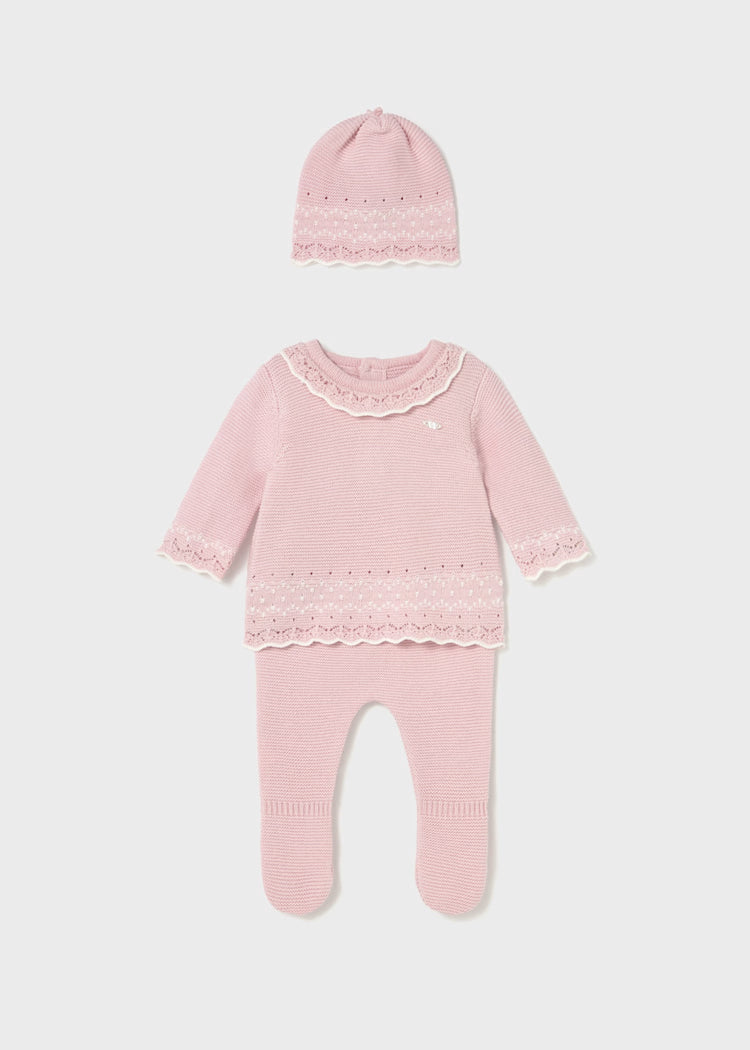 Conjunto 3 piezas tricot recién nacida