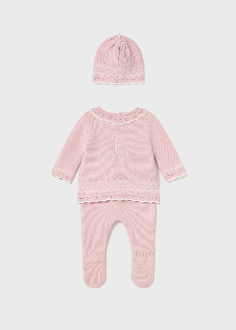 Conjunto 3 piezas tricot recién nacida