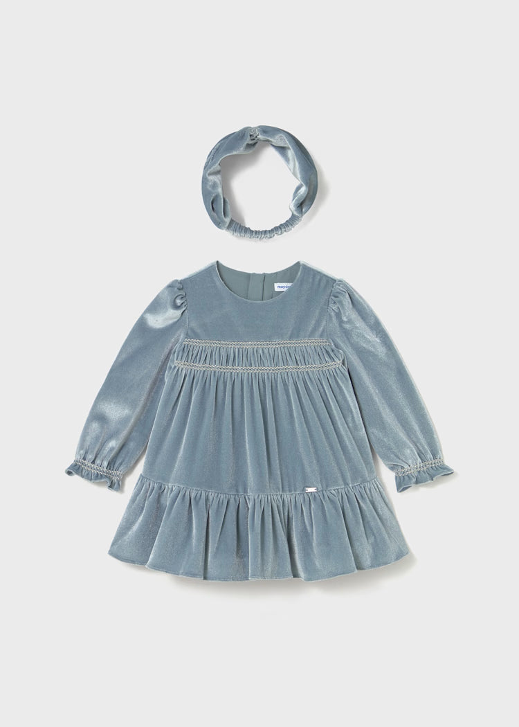 Vestido terciopelo con diadema bebé